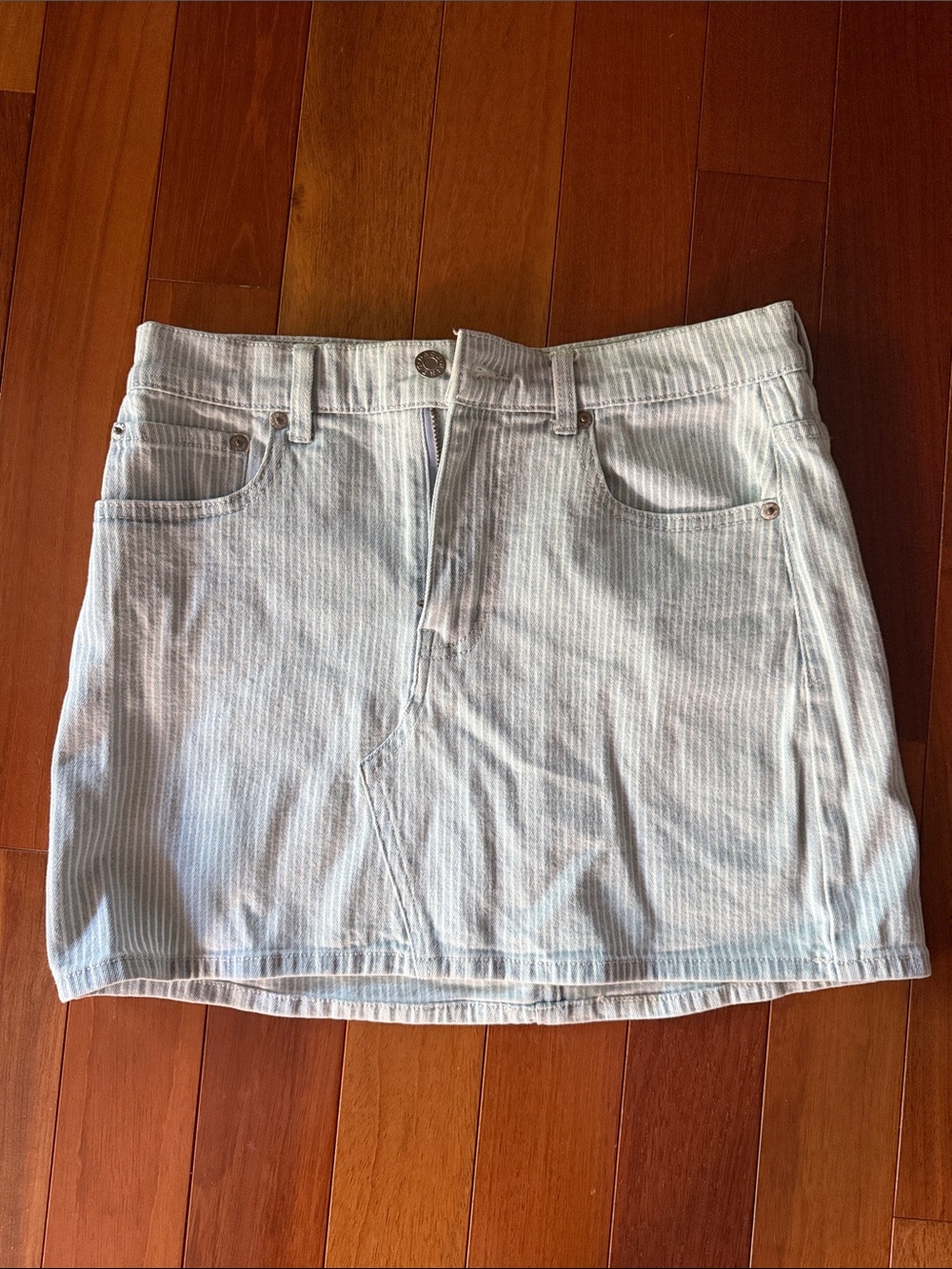 Light Blue Striped Denim Mini Skirt